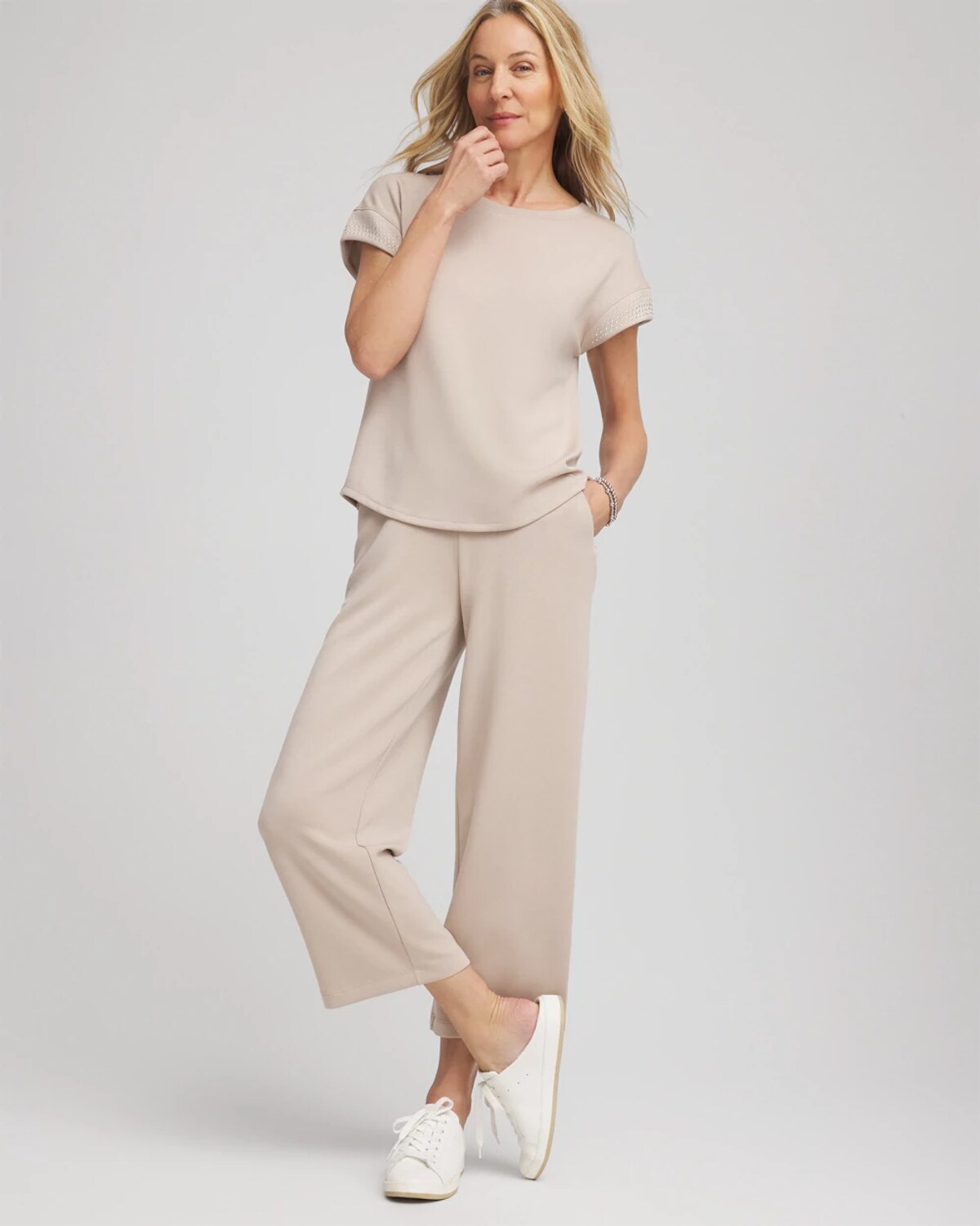 Chico's Scuba Embellished Short-sleeve Top In Neutral
