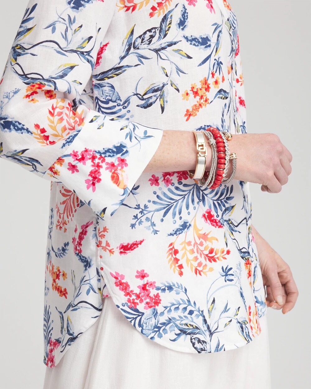 No Iron™ Linen Sealife 3/4 Sleeve Shirt