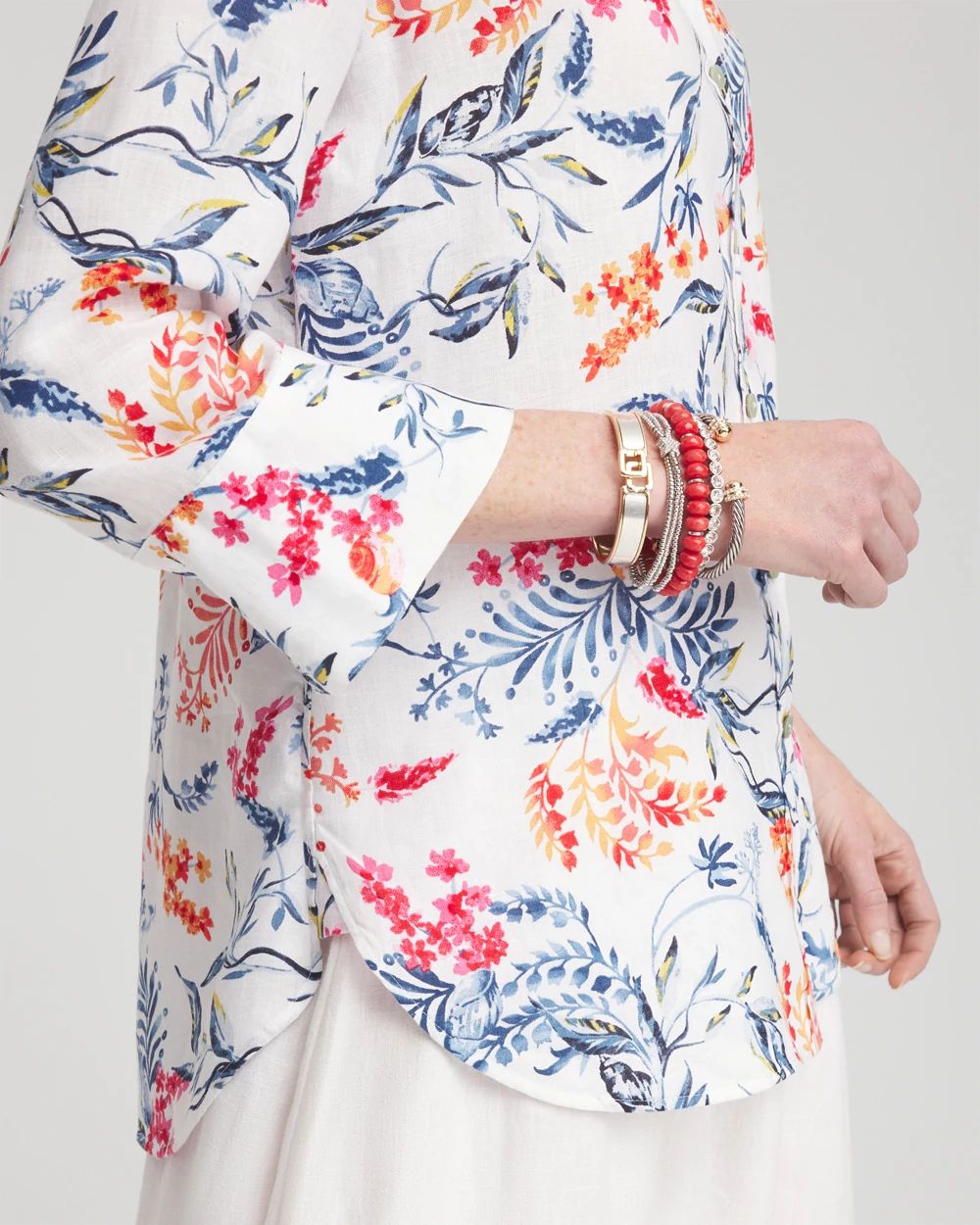 No Iron™ Linen Sealife 3/4 Sleeve Shirt