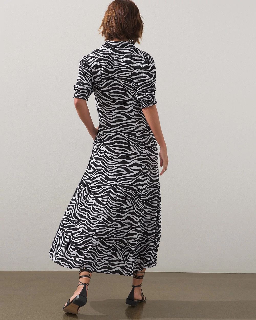 Zebra Smock Sleeve Godet Dress