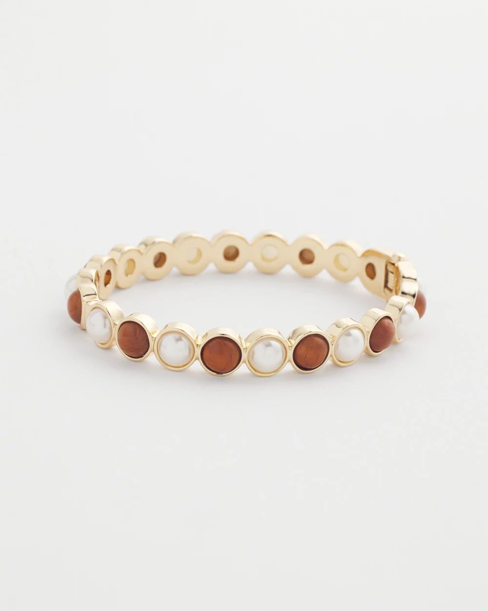 Wood & Faux Pearl Hinge Bracelet