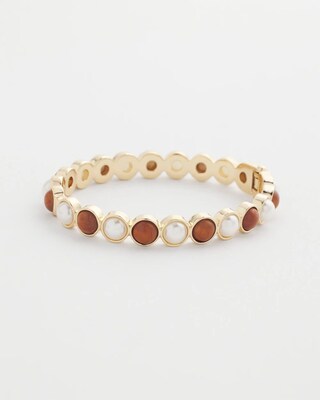 Wood & Faux Pearl Hinge Bracelet