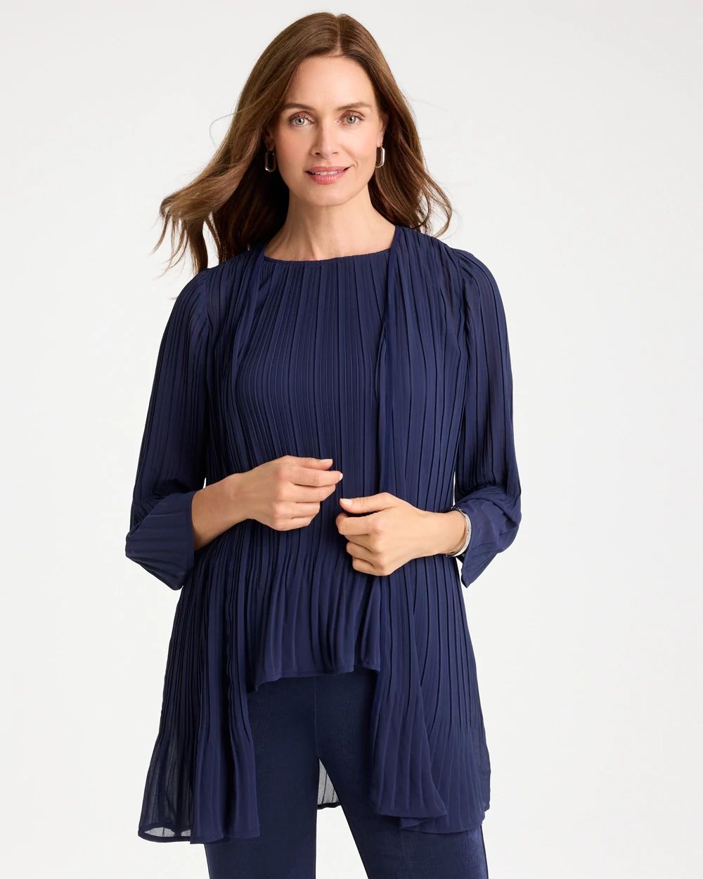 Travelers™ Pleated Chiffon Cardigan