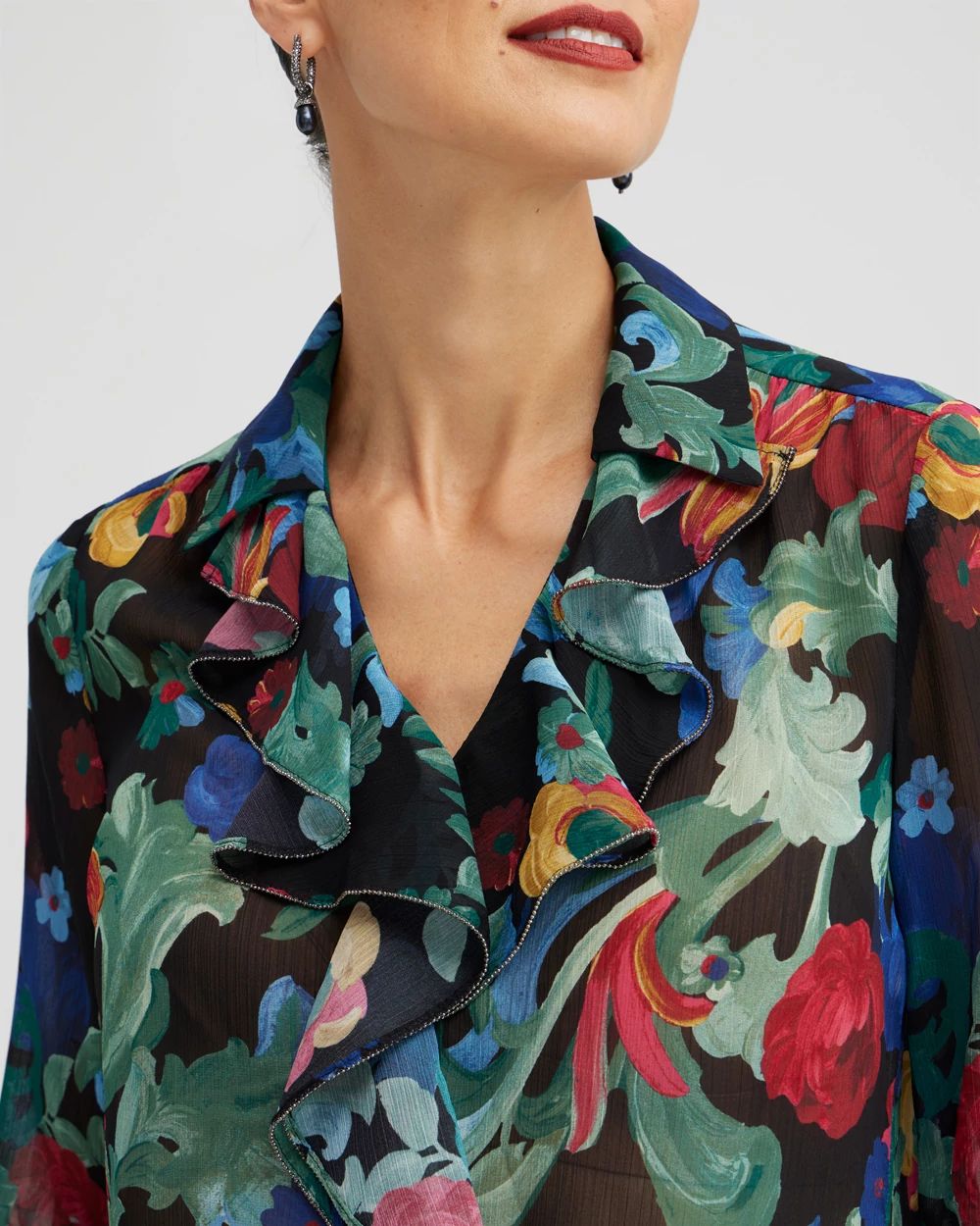 Floral Print Ruffle Shirt