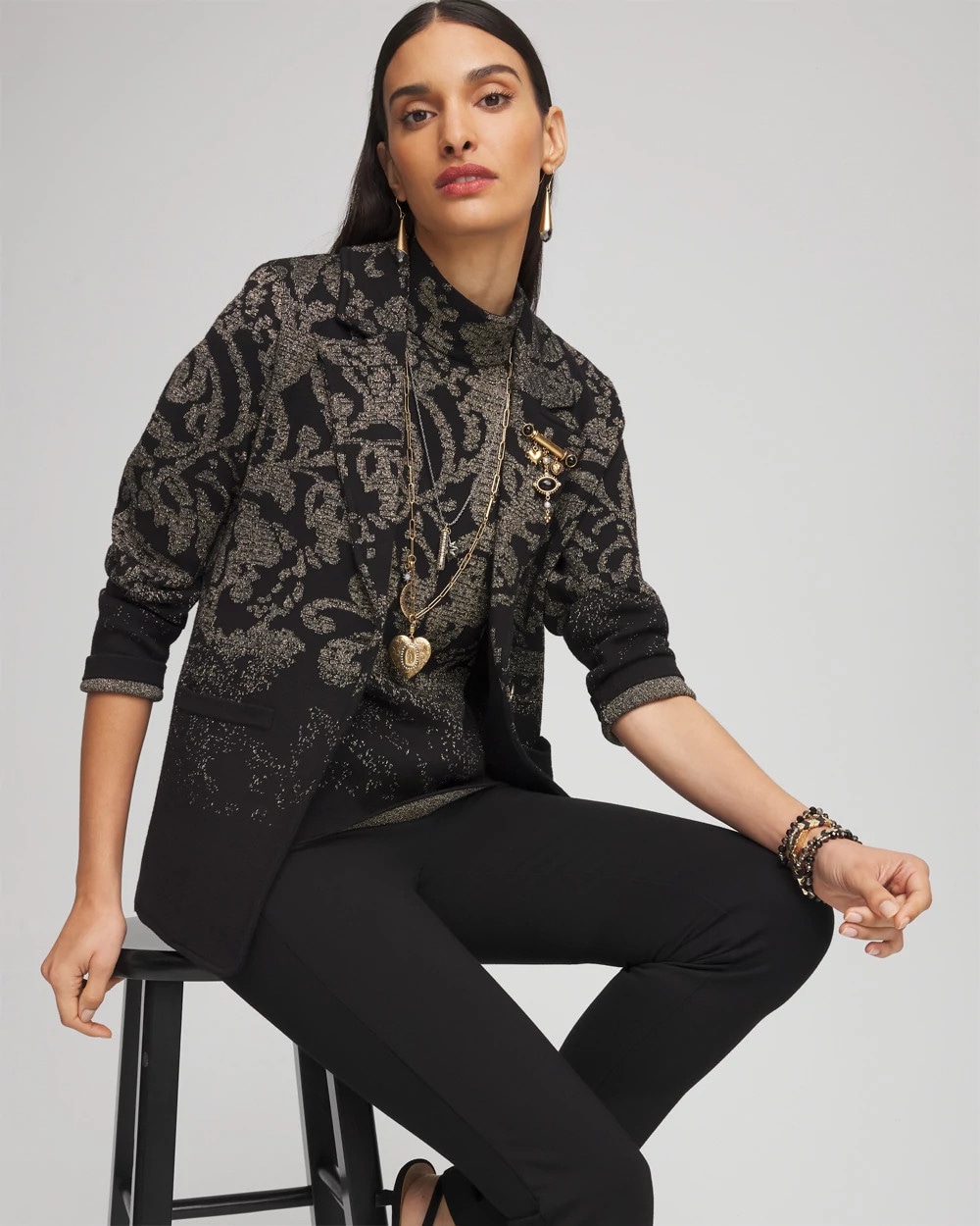 Metallic Jacquard Sweater Blazer