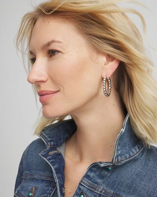 Silvertone Beaded Hoop Earrings