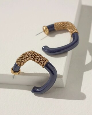 Blue and Gold Tone Hoop Earrings