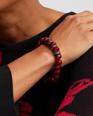 Red Beaded Pavé Bar Stretch Bracelet