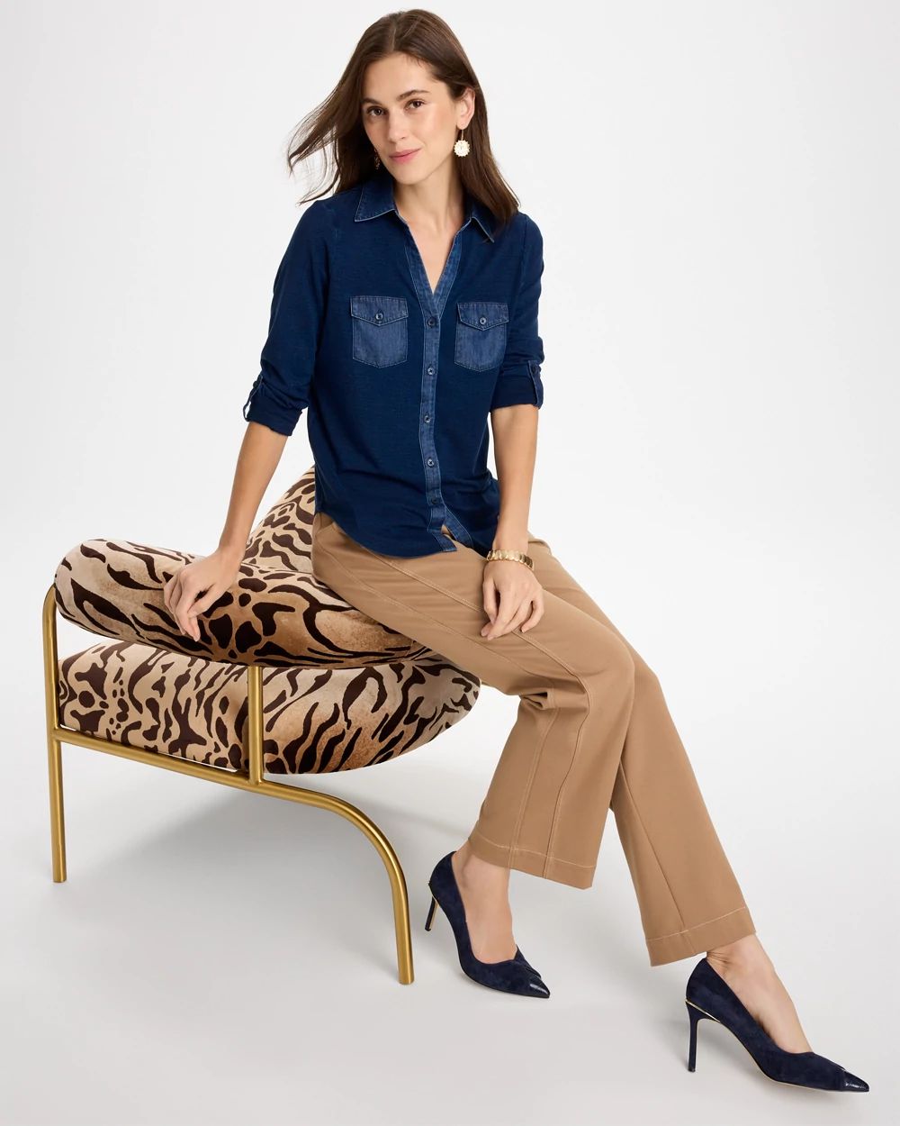 Indigo Knit Denim Henley Top click to view larger image.
