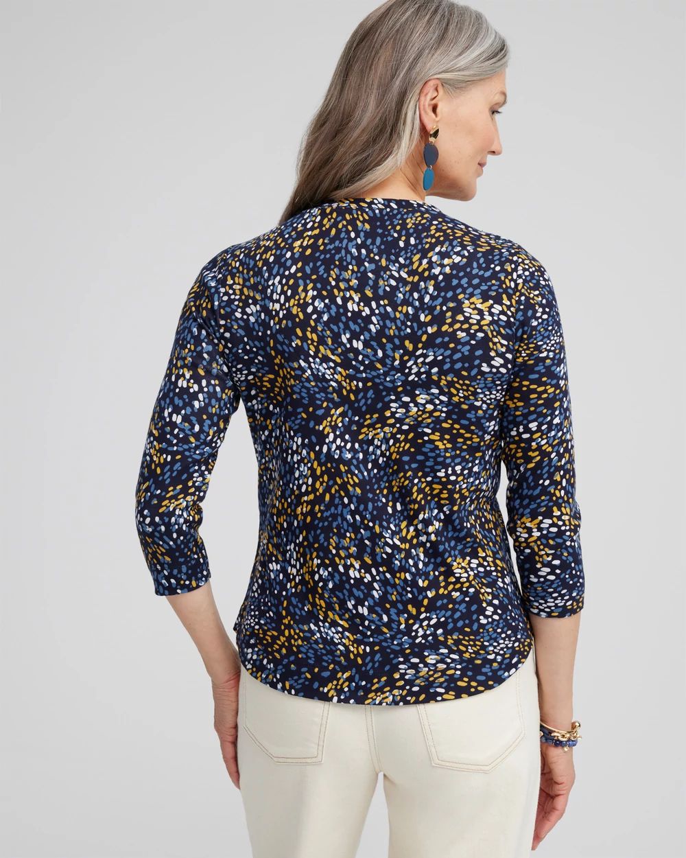 Dot Print V-neck 3/4 Sleeve Tee click to view larger image.