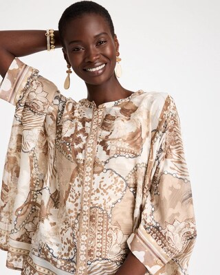 Printed Button-Down Poncho click to view larger image.