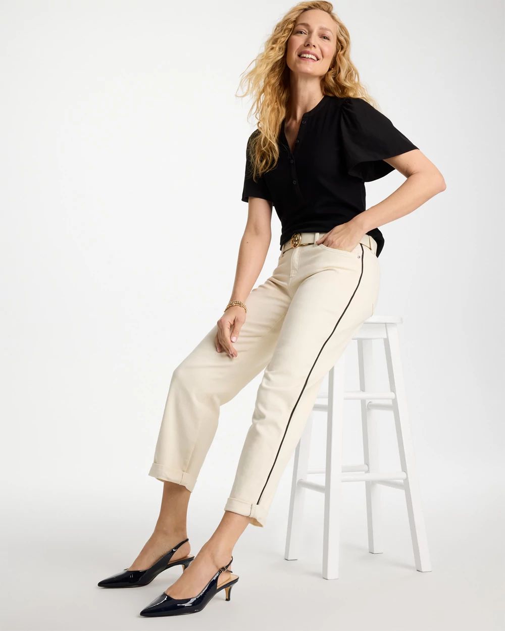 Piping Boyfriend Crop Jeans