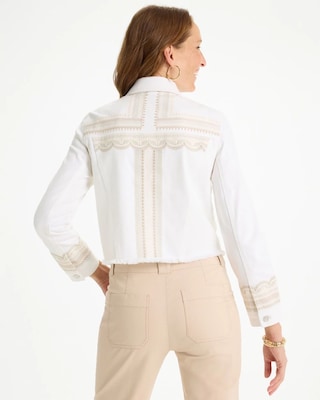 Embroidered Cropped Denim Trucker Jacket click to view larger image.