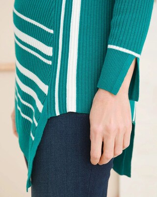 Asymmetrical-Hem Striped Tunic Sweater