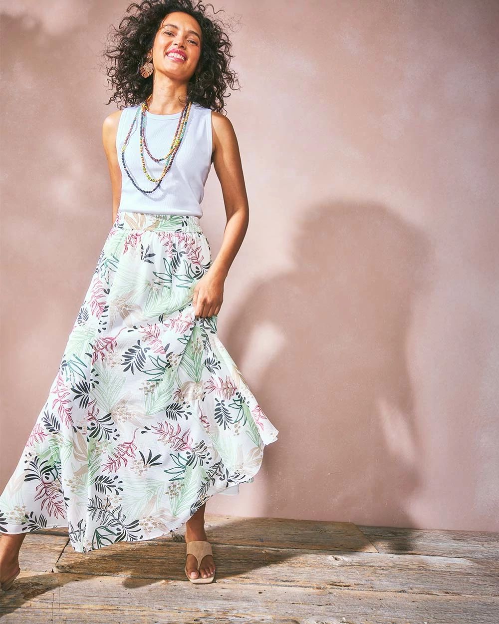 Floral Embroidered Crinkle Maxi Skirt