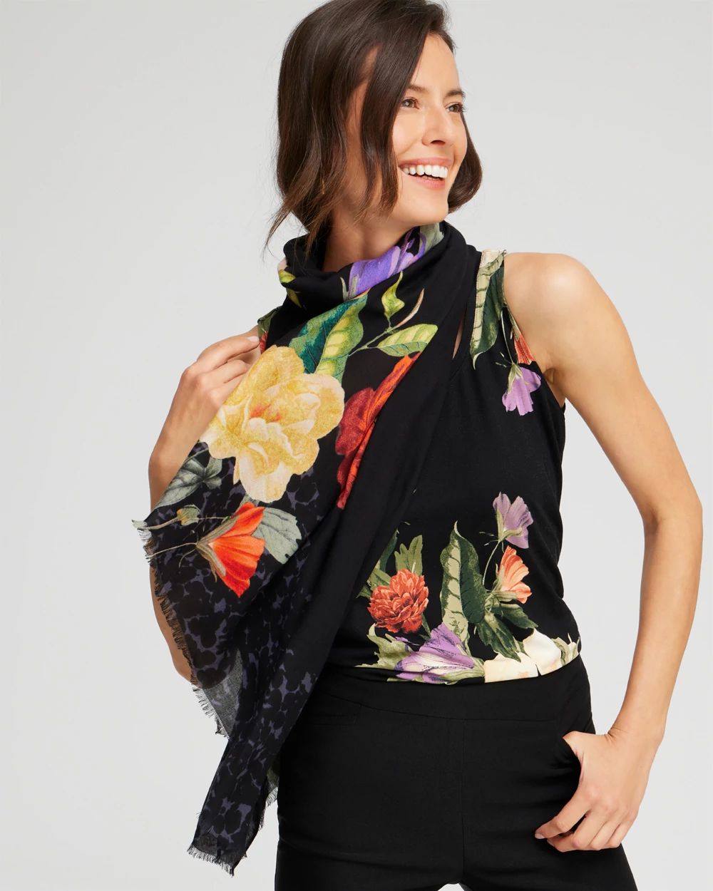 Floral Print Oblong Scarf