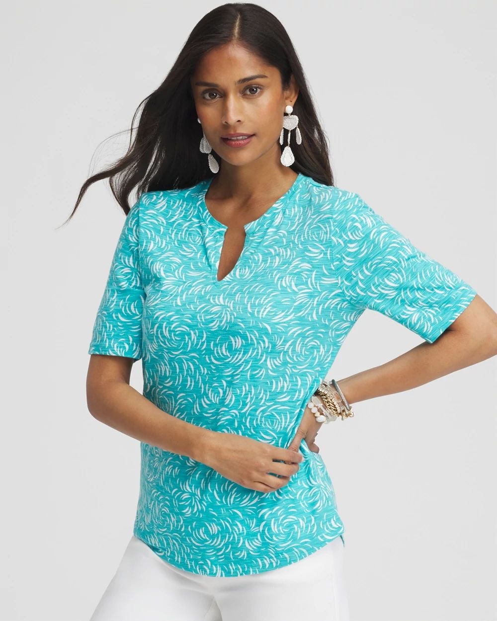 Petal Print Notch Neck Tee