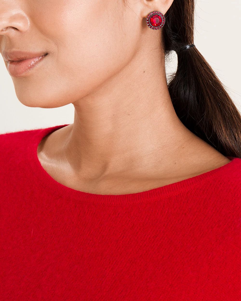 Red Rhinestone Earring Set