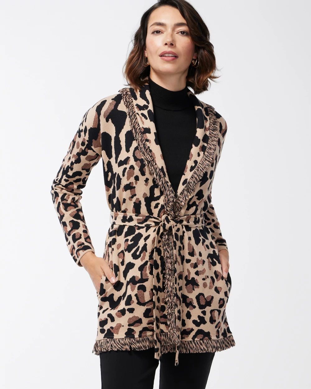 Animal Print Fringe Cardigan