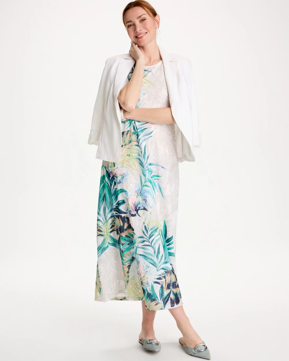 Jersey Knit Tropical Maxi Dress click to view larger image.