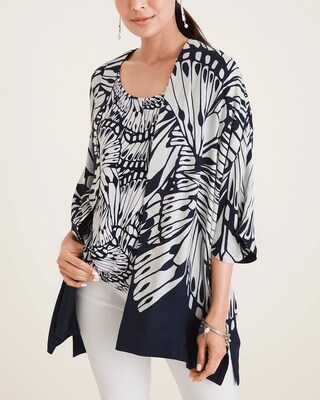 Reversible Butterfly-Print-to-Solid Kimono