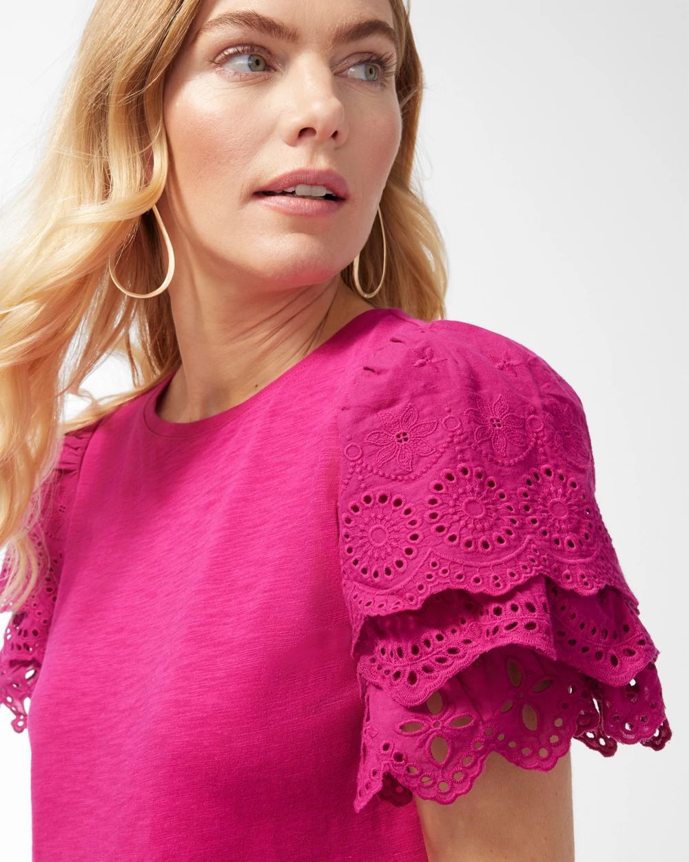 Cotton Slub Eyelet Sleeve Shirt Dress