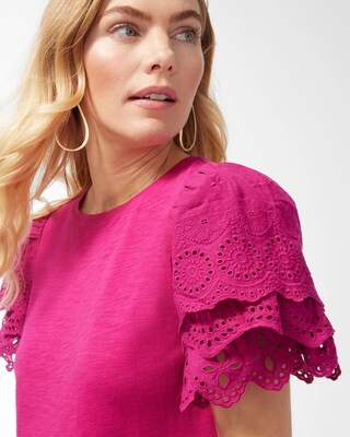 Cotton Slub Eyelet Sleeve Shirt Dress