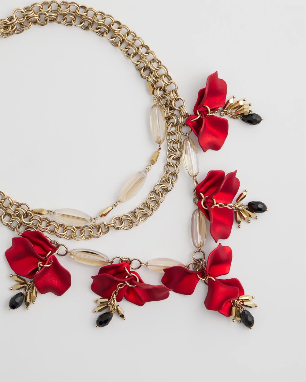 Red Flower Multi-Strand Necklace