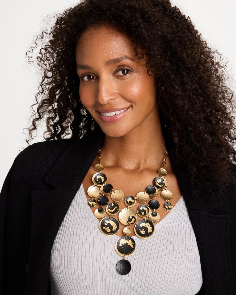 Gold Foiled Cascading Bib Necklace click to view larger image.
