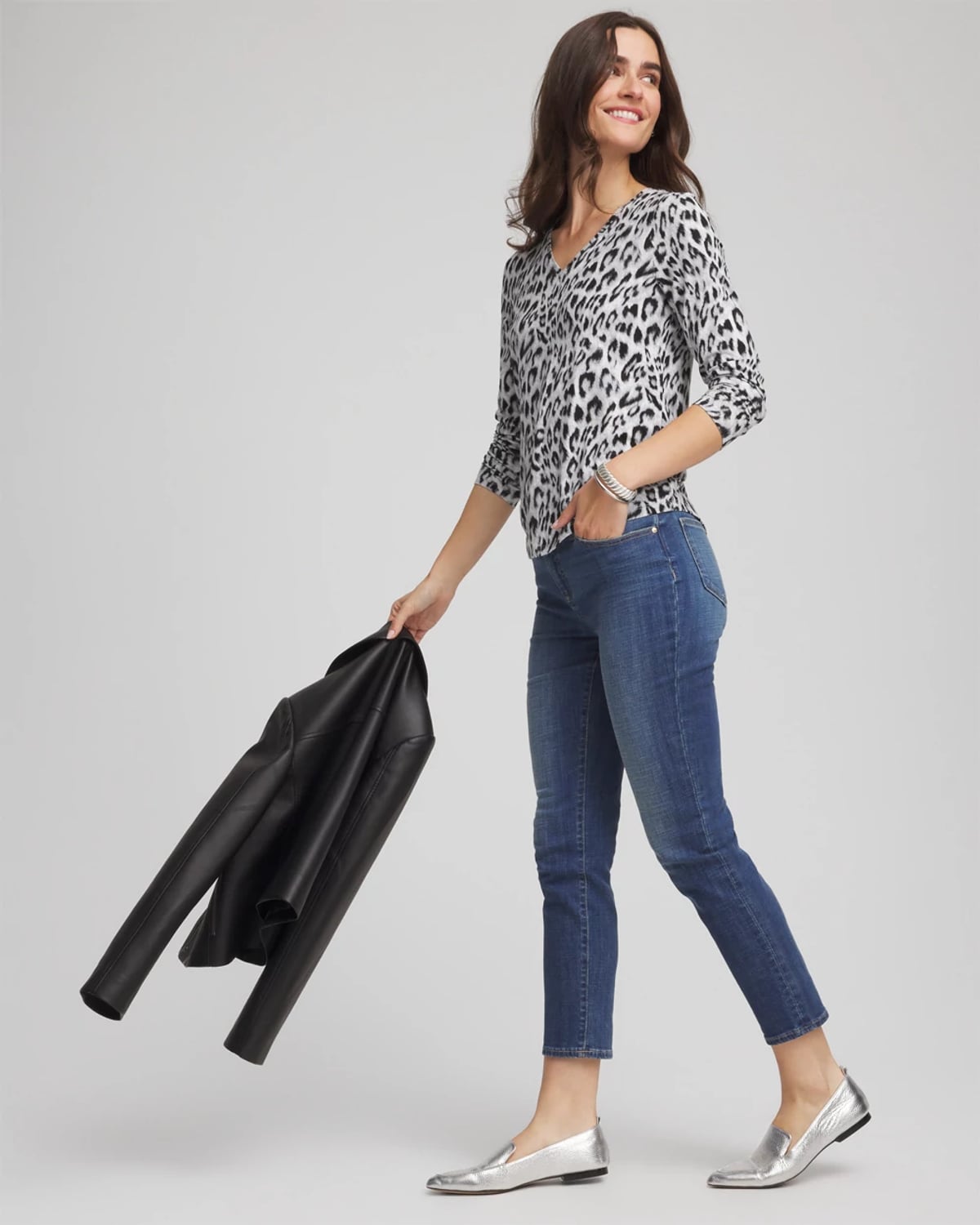 Chico's Touch Of Cool V-neck Layering Tee In Denim In Multi