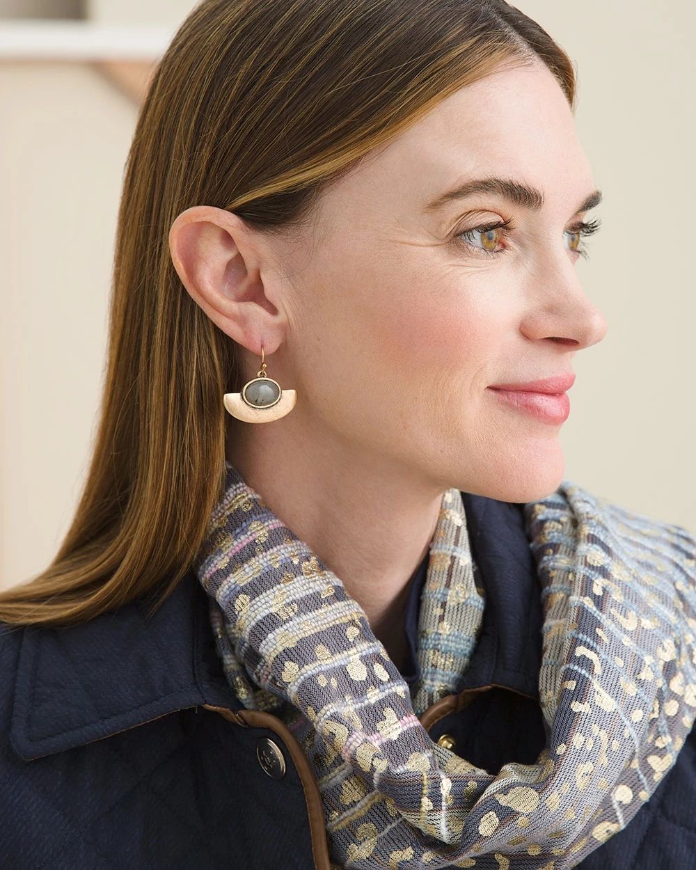 Gray Goldtone Labradorite Earrings