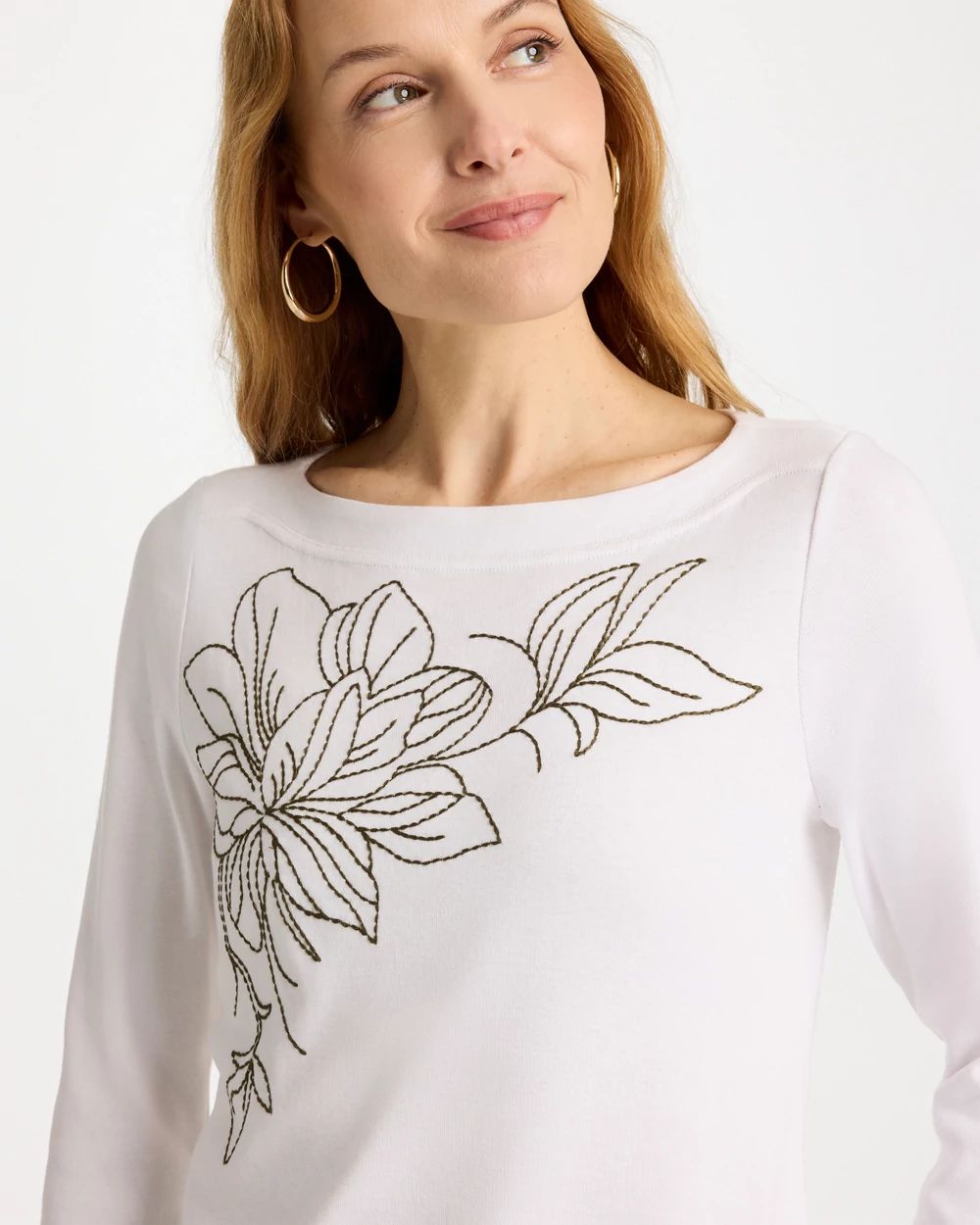 Embroidered Pima 3/4 Sleeve Tee