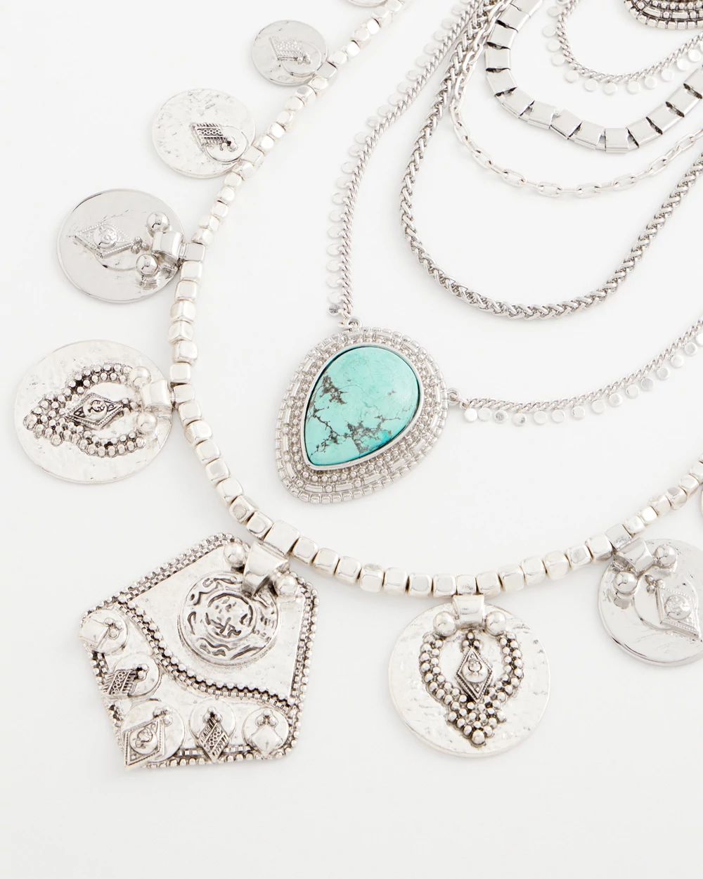 Turquoise Stone & Coins Statement Necklace
