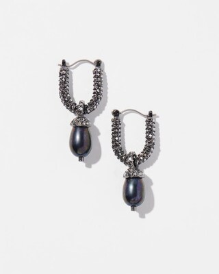 Faux Pearl Pavé Huggie Hoops