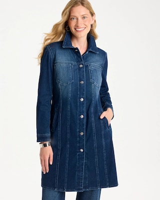 Knit Denim Trucker Duster Jacket