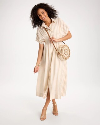 Petite Linen-Blend Metallic Striped Dress click to view larger image.