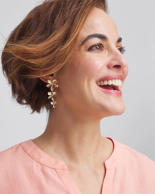 No Droop® Gold Tone Floral Drop Earrings click to view larger image.