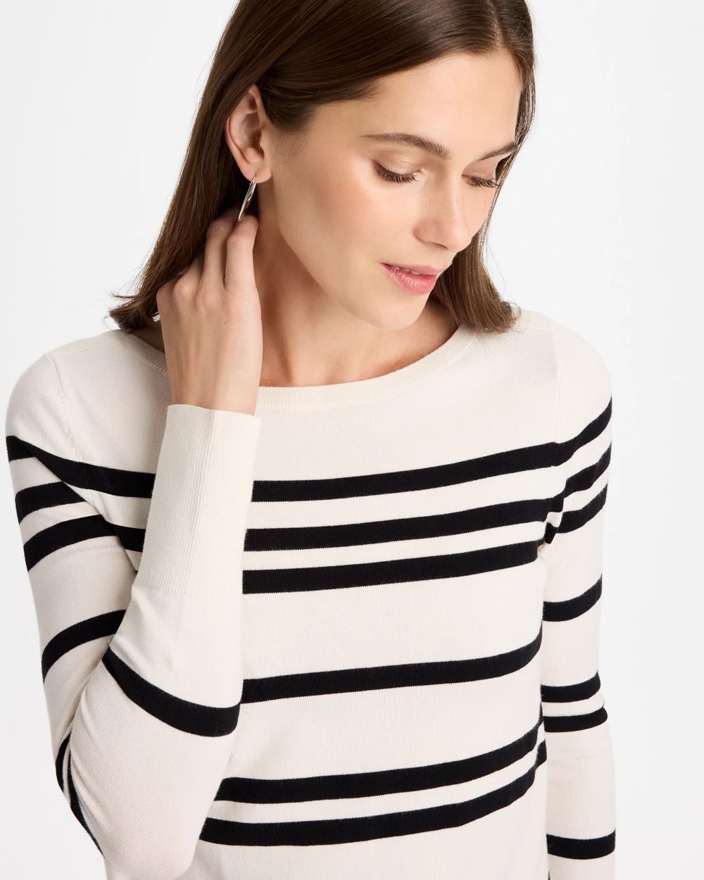 Ella Striped Bateau Pullover Sweater click to view larger image.