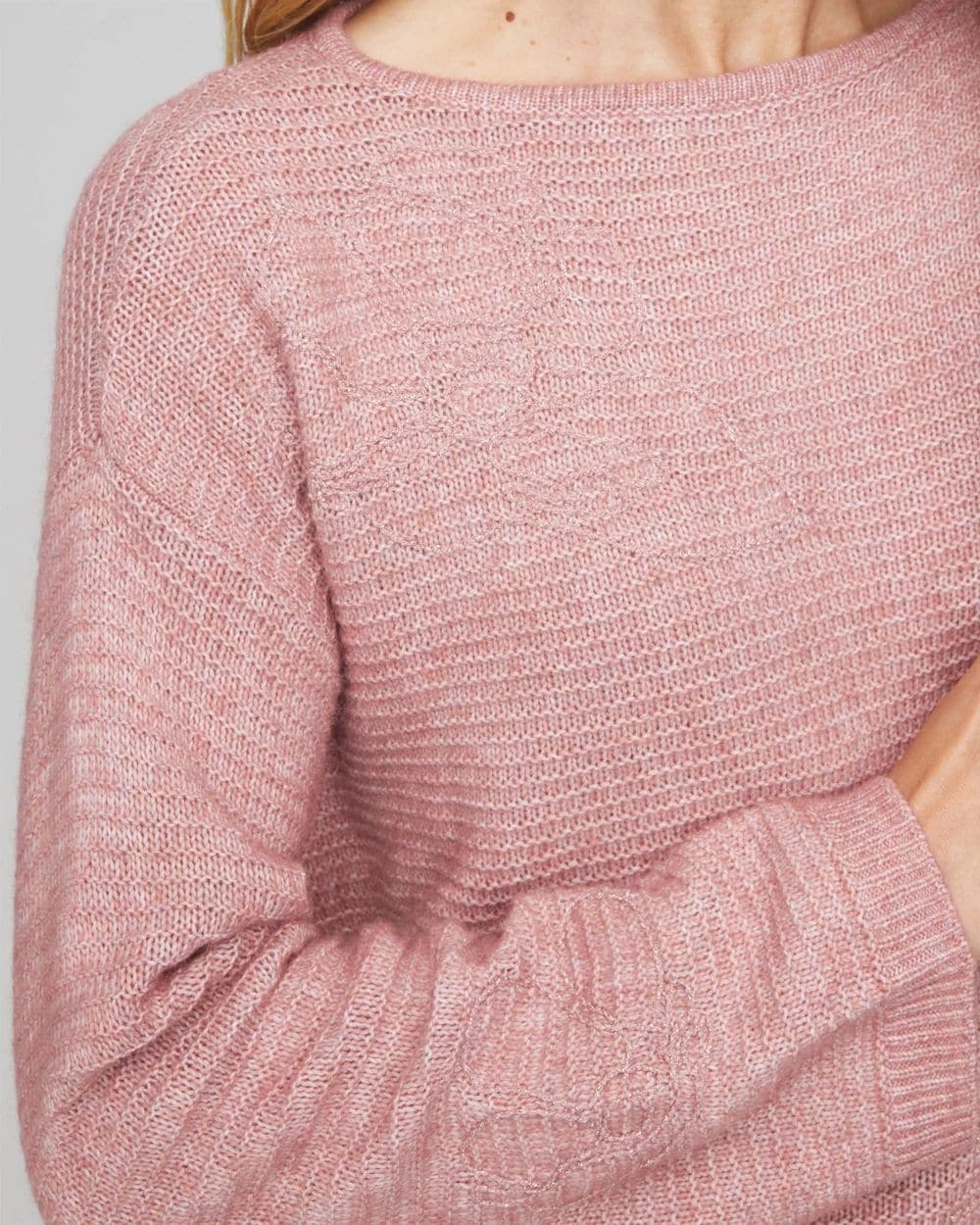 Tonal Embroidered Boatneck Pullover Sweater