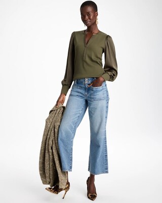 Satin Sleeve Henley Top click to view larger image.