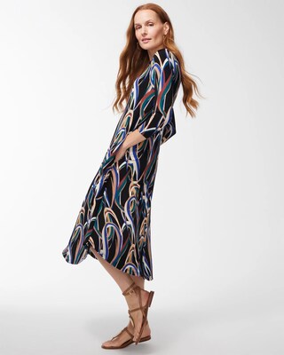Petite Travelers Print Midi Dress