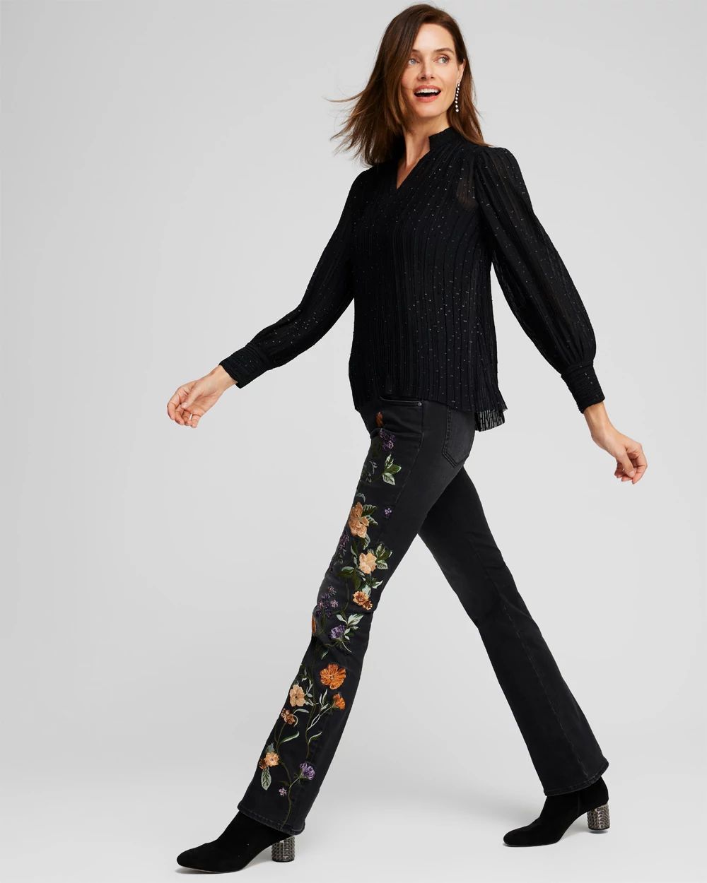 Petite Girlfriend Floral Flare Jeans
