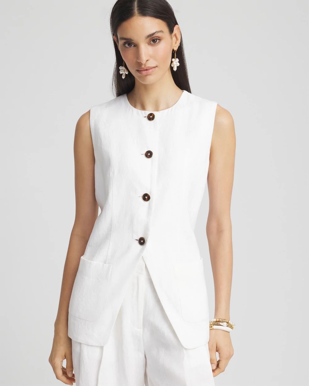 Linen Button-Front Shirt Vest click to view larger image.