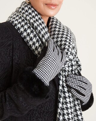 Houndstooth Faux-Fur Cuff Gloves