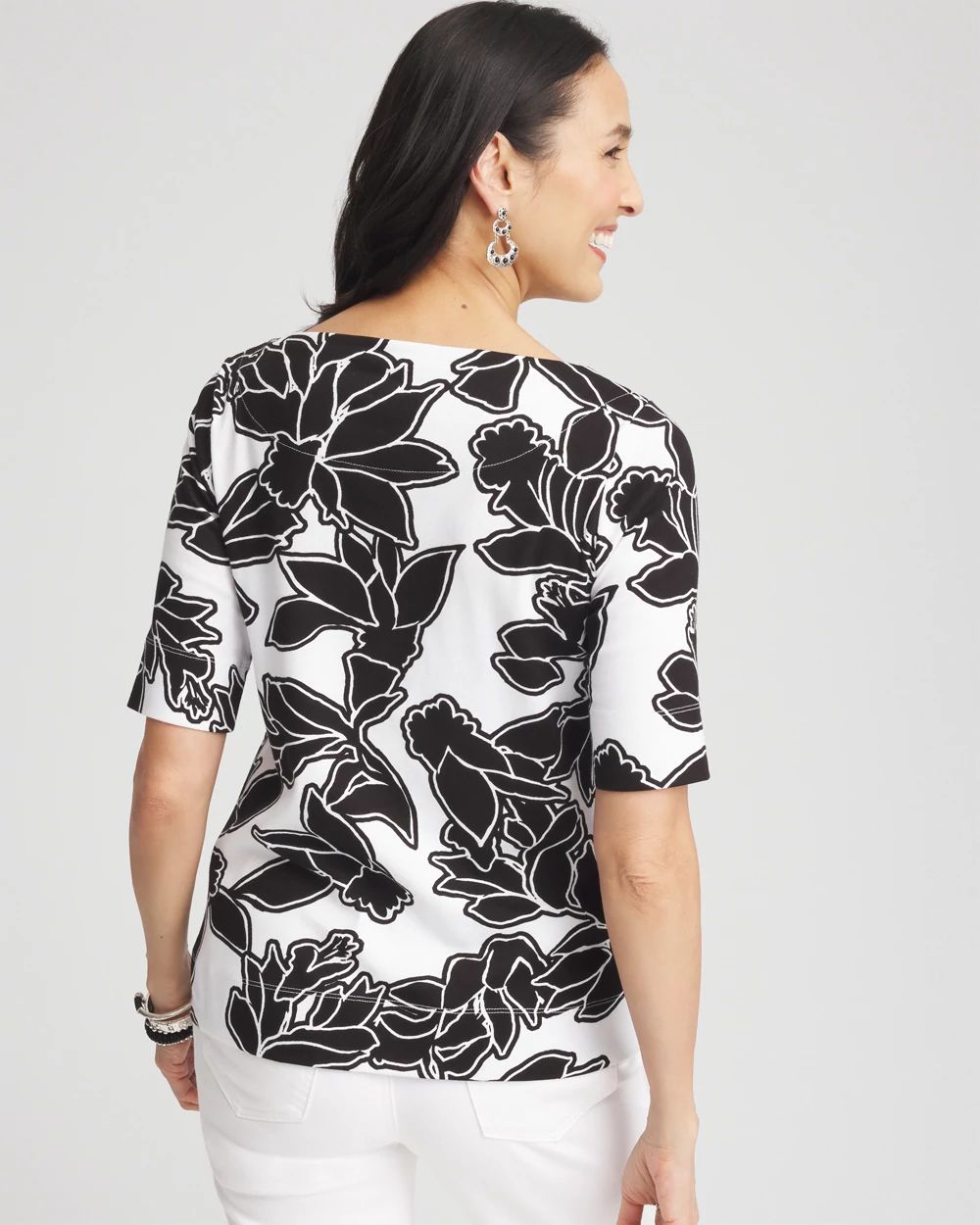 Floral Pima Bateau-Neck Tee