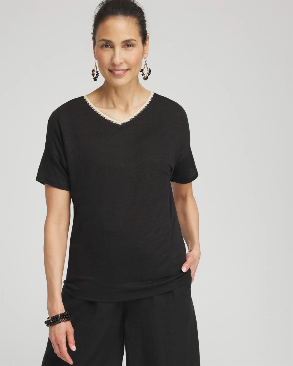 Sweater Trim Linen Tee