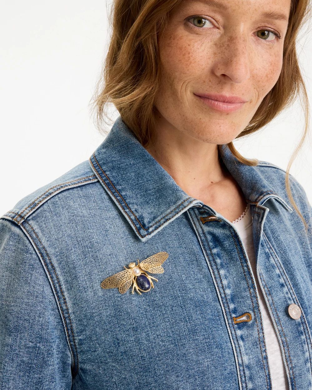 Sodalite Stone Pearl Bee Brooch click to view larger image.