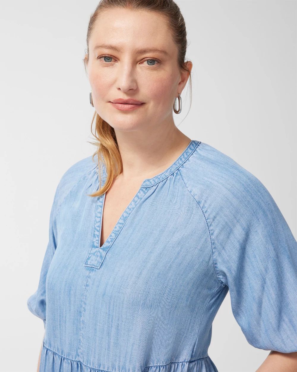 Tencel Puff Sleeve Tiered Dress