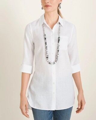 No-Iron Linen High-Low Shirttail-Hem Tunic