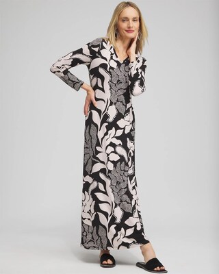 V-neck Vine Print Maxi Dress